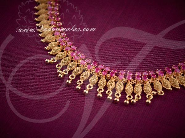 Ruby Stone Short Necklace Traditional Saree Jewellery