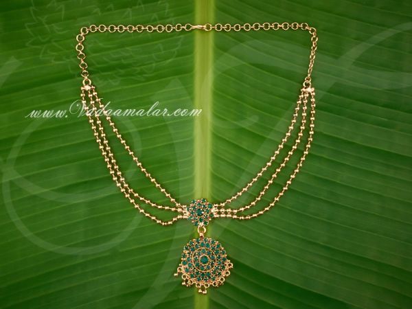 Traditional Indian Kerala Green Emerald Adikai Pendant with Short Necklace Buy Now