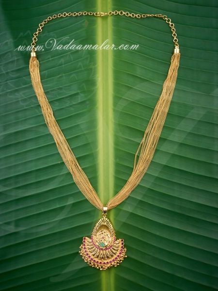 Traditional Gold Plated Ruby Emerald Stone Pendant With Short Necklace