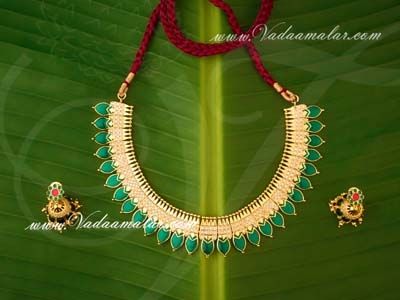 Short Choker Kerala Design Enamel Necklace With Earrings set