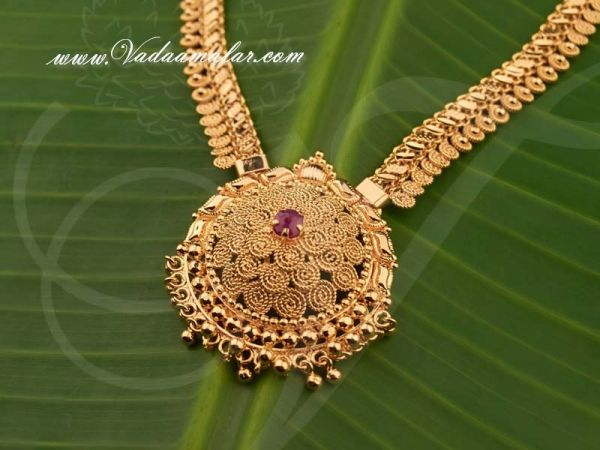Gold Plated Ruby Pendant With Necklace Kerala Design jewellery Buy now