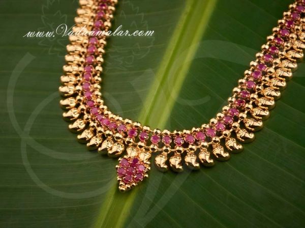 Manga Mala Ruby Mango Necklace in Kerala Design Ruby Necklace Buy online