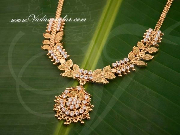 Gold plated white stones short necklace