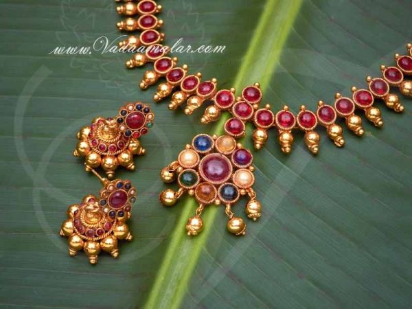 Navaratna Necklace Matching Earring Set Saree Salwar Shop Online