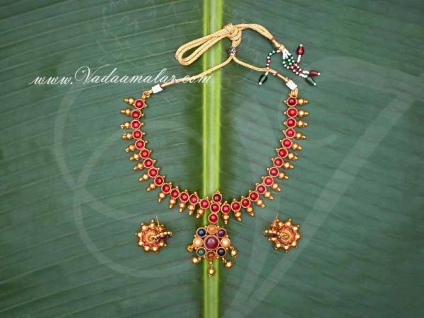 Navaratna Necklace Matching Earring Set Saree Salwar Shop Online