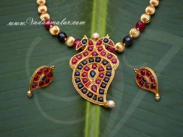 Necklace Peacock Design Pendent with Beads Earring for Saree Salwar Buy