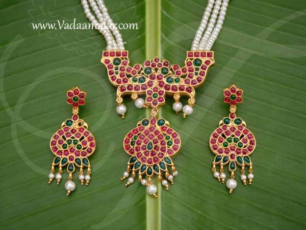 Necklace Antique Stones With Matching Earring Set Indian Jewelry Ornament Buy Now