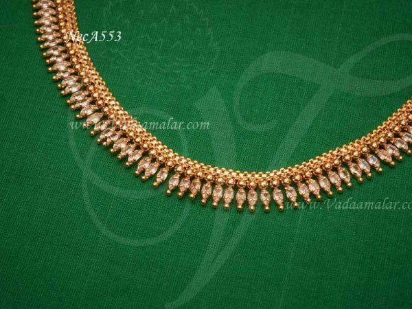 Necklace Gold Plated  AD Stone Chain Set For Womens 5 inches