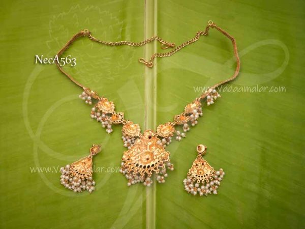 Antique Peacock Design Necklace With Matching Earring Set 7 inches