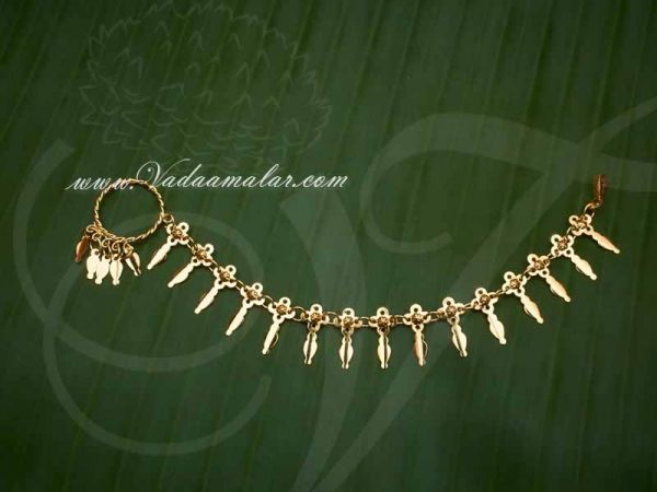 Nath Chain from nose to hair Jewelry Indian Nose Ring Radha Dance Costume - piercing not required