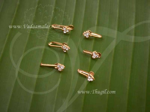 Kuchipudi Bharatanatyam nose pin stud flower gold colour unpierced 6 pieces 