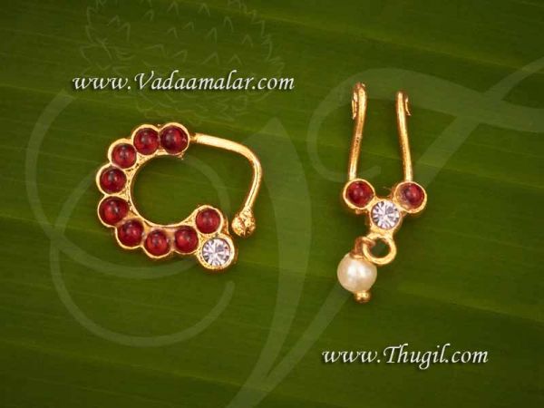small size Buy bharatanatyam nose ring Kemp Stone Nath Bullaku Bharatanatyam - 3 pairs