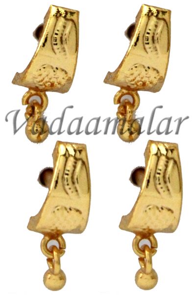 Gold plated Pierced  nose pins fancy pin stud  buy online- 4  pieces
