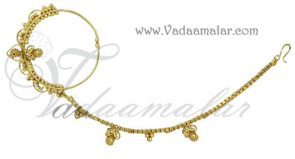 Gold color Nath Chain from nose to hair Jewelry Indian Nose Ring 