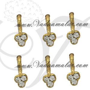 6 pieces Barathanatiyam nose pin stud white colour stones nose pins unpierced