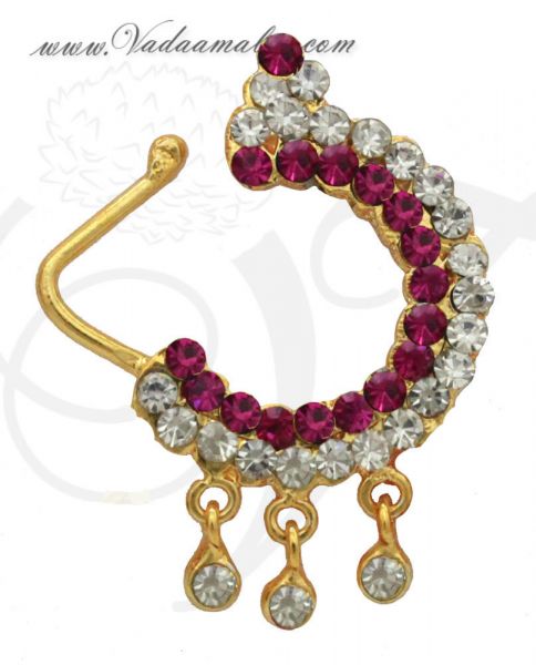 Deity Nath White and Pink Color Stone Nose Ring Nath  Amman Ornaments