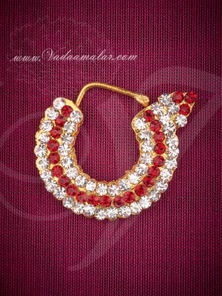 Deity Nath White and Maroon Stone Nose Ring Nath Amman Ornaments
