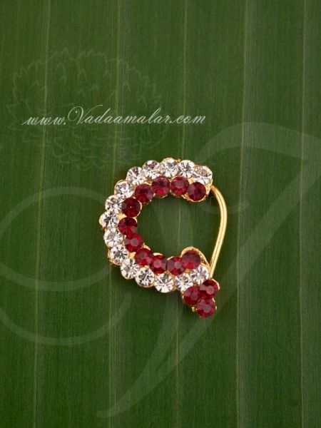 Deity Nath White and Maroon Stone Nose Ring Nath Amman Ornaments