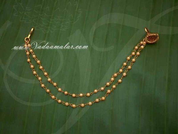 kundan and Gold beads toned India Design Bollywood Nose Ring Wedding Party Hoop Nath 