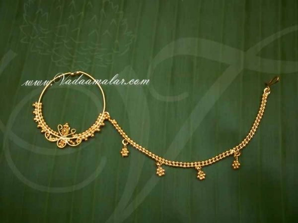 Nath Chain from nose to hair Jewelry Indian Nose Ring Radha Dance Costume