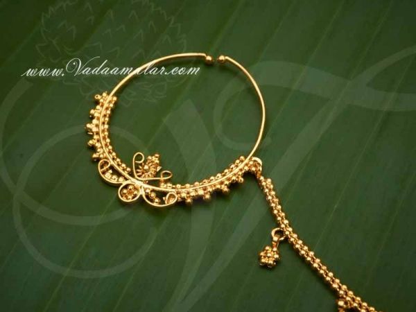 Nath Chain from nose to hair Jewelry Indian Nose Ring Radha Dance Costume