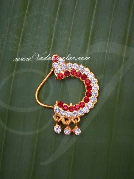  Deity Nath White and Maroon Stone Nose Ring Nath Amman Ornaments