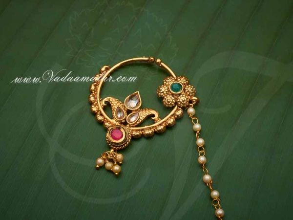 Gold toned India Design Bollywood Nose Ring Wedding Party Hoop Nath Jewelry Buy now