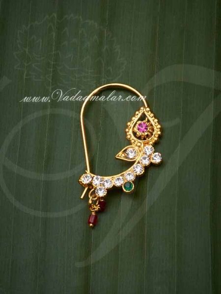 Marathi Nose Multi Color Stone Nath Maharashtrian traditional Nath Indian Nose Stud wedding Jewellery