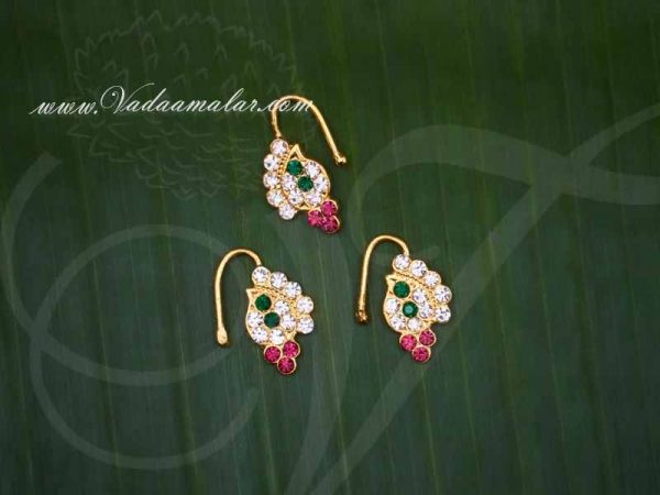 3 Pieces Bharatanatyam Kuchipudi Nose Pin Nath Multi Color Stones Unpierced Nose Pins Buy