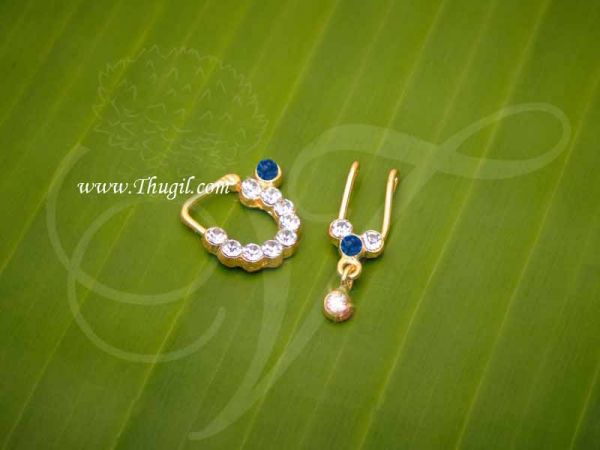 3 Sets Nath Blue White Stone Nose Ring Nath Bullak Bharatanatyam Dance Ornaments