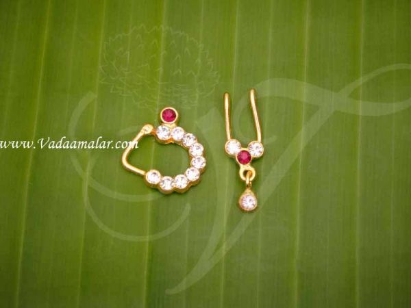 3 Sets Nath Maroon White Stone Nose Ring Nath Bullak Bharatanatyam Dance Ornaments