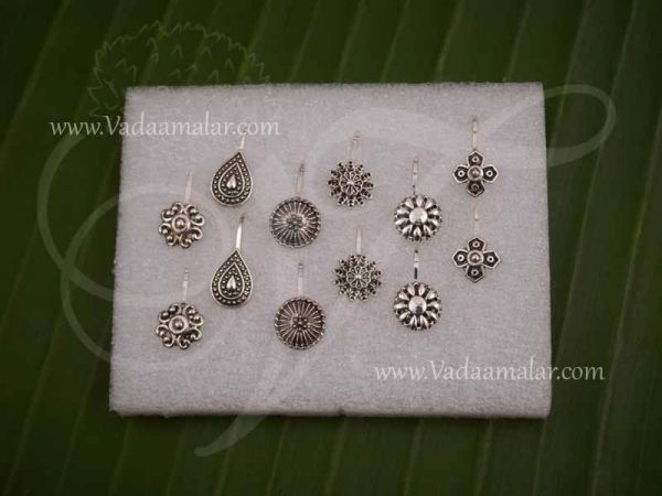 Nose Pins Silver Oxidised Nath Jewellery Second Stud Press type Buy Now