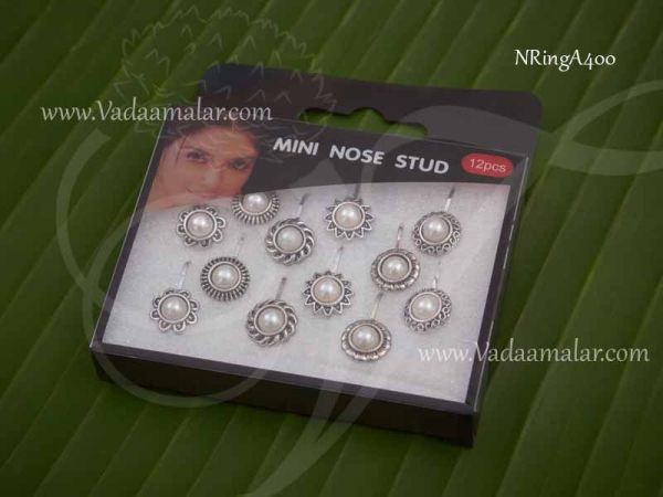 Pearl Nose Pins Gold Oxidised Nath Jewellery Second Stud Press type 12 Pcs Collection