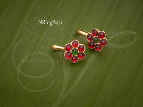 Nose Pin Kemp Stone Flower Non Pierced Nath Ear Press - 2 pieces