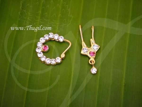 3 Sets Nath Pink With White Stone Nose Ring Nath Bullak Kuchipudi