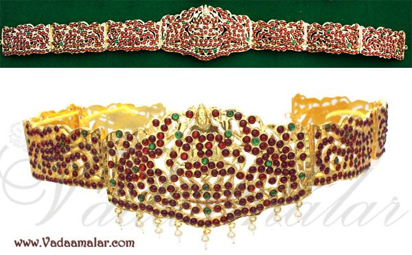 Indian Bridal waist belt Temple jewelry kemp stones Oddiyanam