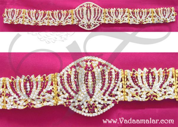 Lotus Design White and Pink Stone Waist Hip Belt Jewelry 
