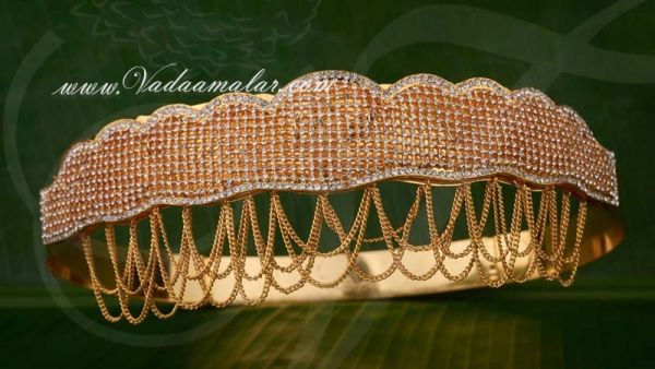 Large size gold plated with white stones Kamarpatta Indian Waist Hip Belt Chain 