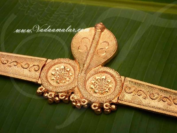 Kamarband Snake engraved waist belt Odiyanam Hip Belt Dance jewelry ( Medium Size )