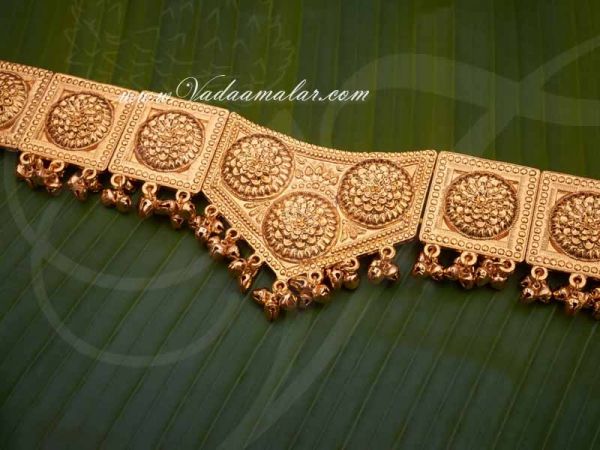 Kamarband Flower Design engraved waist belt Odiyanam Hip Belt Dance jewelry ( Medium Size )