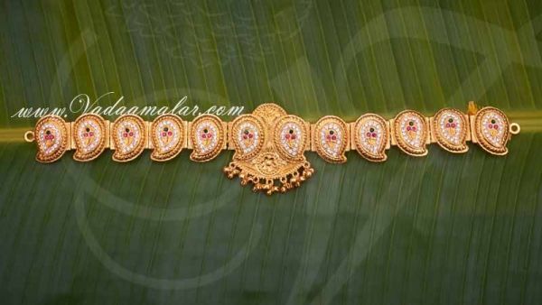 Kamarband Multi Stone Mango Design engraved waist belt Odiyanam Hip Belt Dance jewelry ( Small Size)