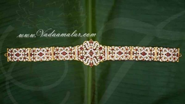 South Indian kamar patta online Flower Design White Stone Waist Belt Jewellery Online