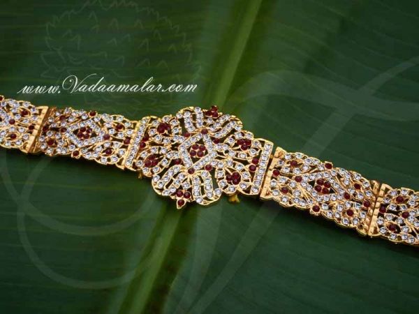 South Indian kamar patta online Flower Design White Stone Waist Belt Jewellery Online