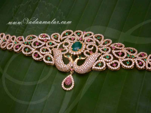 Peacock Design Bridal American Diamon and Ruby Emerald Stones Oddiyanam Kamarpatta Indian Design Buy Online