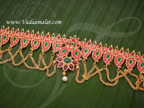 Odiyanam Red with Green Stone Simple Hip Chain Waist Belt For Wedding Buy Now