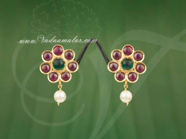 Oringal Kempu Jewellery Silver with Gold Polish Ear stud Jewellery South India Earrings Buy Now