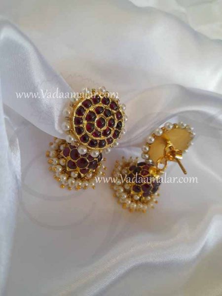 Kempu Jewellery Silver with Gold Polish Jumki Jewellery South India Earrings Buy Now