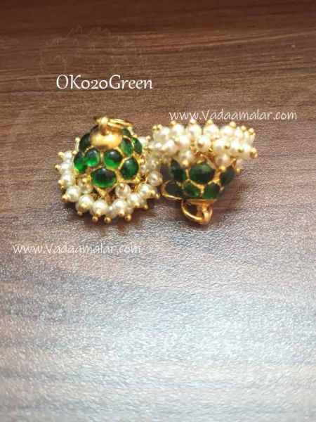 Kempu Green Stones Silver with Gold Polish Jumki Orignal Temple Jewellery Jhumkas