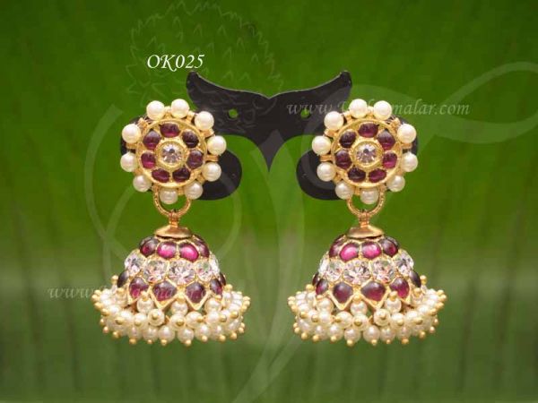 Orginal Kempu Jewellery Silver with Gold Polish Jumki Jewellery South India Earrings 