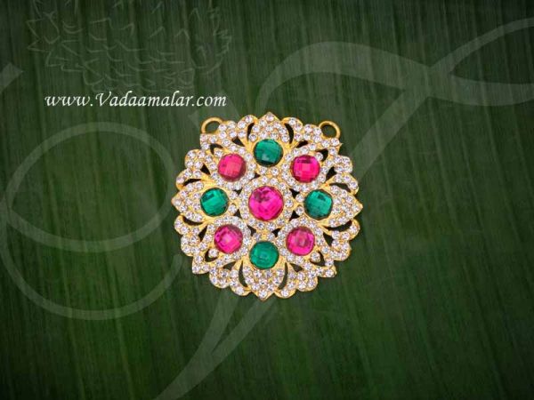 Green Stone Pink Circle Pathakam Hindu God Chest Jewellery Buy Online 2.8